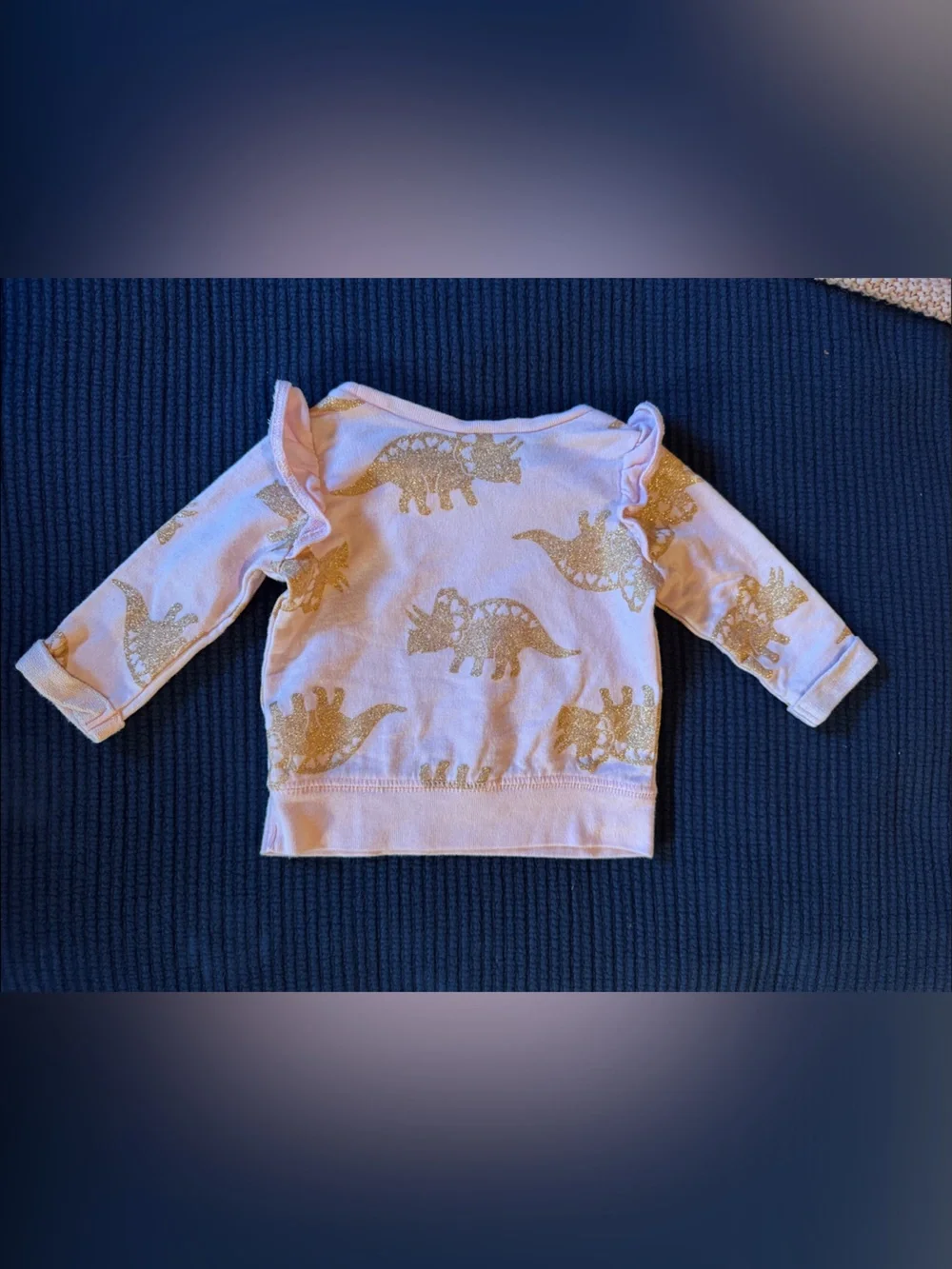 100% Cotton Infant 3 Month Girl's Pink Long-Sleeve Top with Gold Dinosaur Print